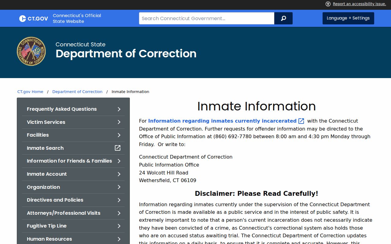 New Canaan residents directory Connecticut DOC inmate information